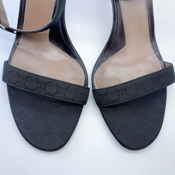 Gucci GG Canvas Ankle Strap Sandal in Black - Picture 7 of 12